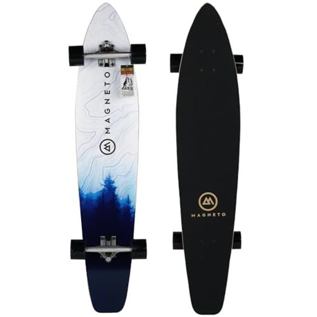 Magneto Bamboo Longboard Kicktail Cruiser Skateboard - 70mm 80A Wheels & Gravity-Cast Trucks - Maple Core & Bamboo Veneer Deck - Kicktail for Carving & Downhill - 44 in x 9 in, Blue